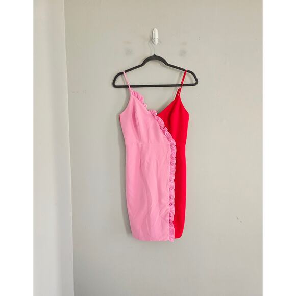 Revolve Bardot Red Pink Front Ruffle Mini Dress 6/S - Picture 4 of 4